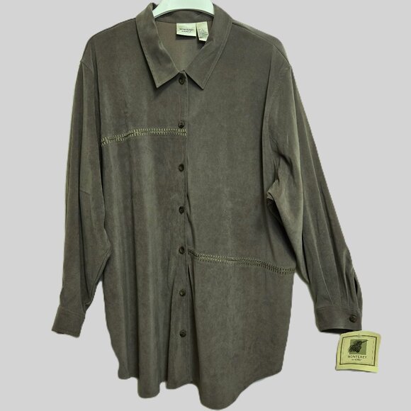 Monterey by Koret Pine Green Long Sleeve Button-Down Collared Shirt - Picture 1 of 5